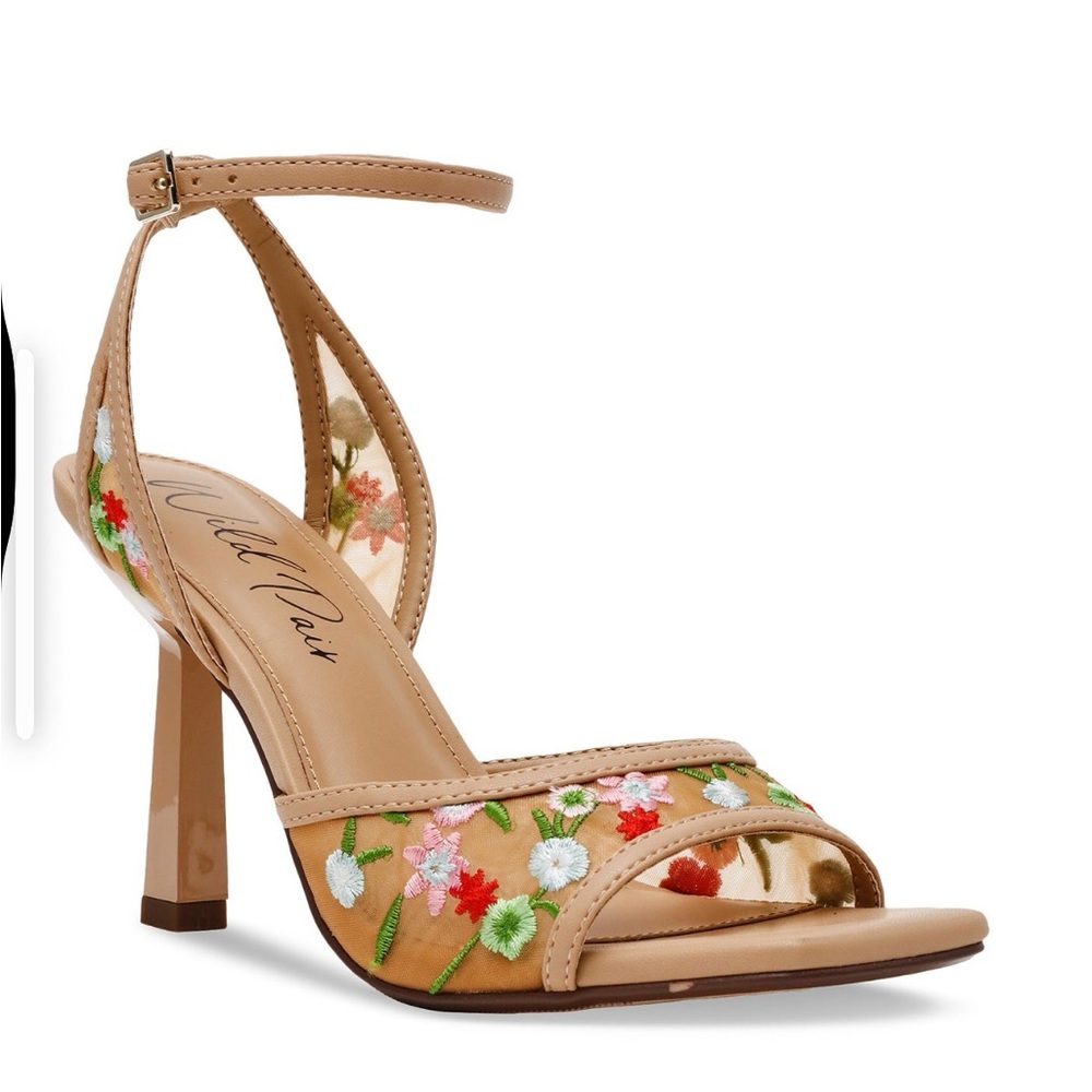Wild Pair Tan Floral Embroidered Heels